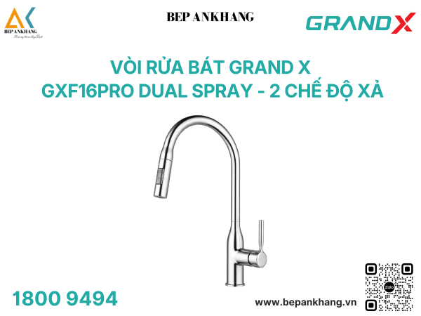 Vòi rửa bát Grand X GXF16Pro Dual Spray - 2 chế độ xả nước